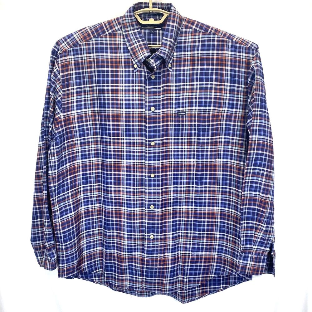 Faconnable Men's Dress Shirt Size XL 17 37 Blue Red Plaid Cotton RN58665